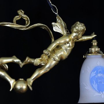 二十世紀初頭 ２灯 ブロンズ フィギュラルシャンデリアの画像