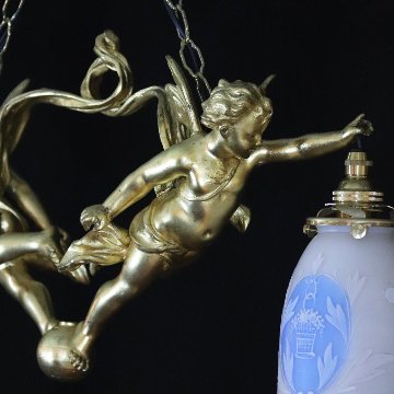 二十世紀初頭 ２灯 ブロンズ フィギュラルシャンデリアの画像