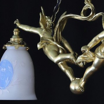 二十世紀初頭 ２灯 ブロンズ フィギュラルシャンデリアの画像