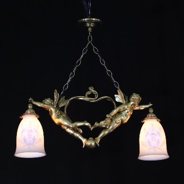 二十世紀初頭 ２灯 ブロンズ フィギュラルシャンデリアの画像