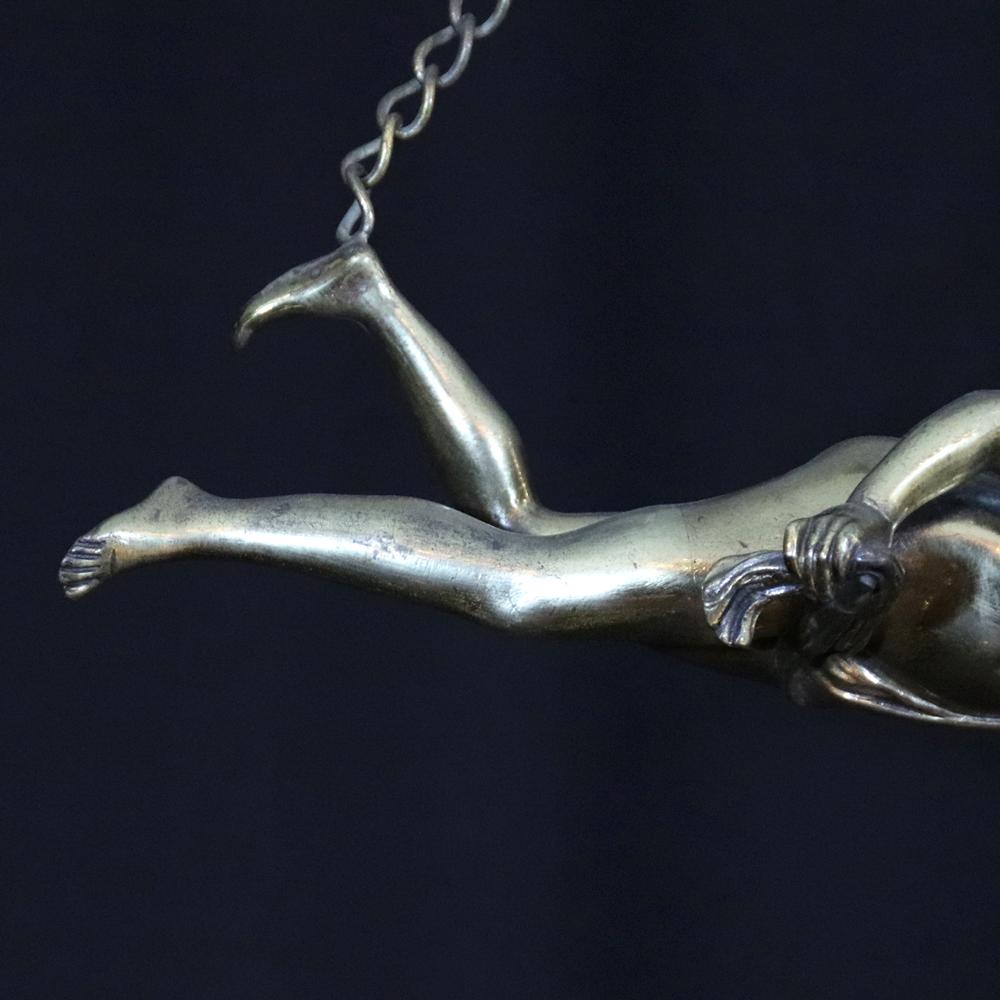 二十世紀初頭 フランス オパールセントガラス ブロンズ フィギュラル ハンギングランプの画像