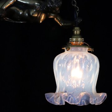 二十世紀初頭 フランス オパールセントガラス ブロンズ フィギュラル ハンギングランプの画像