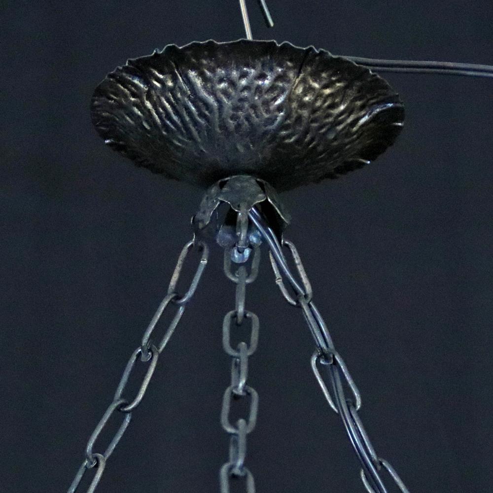 フランス 二十世紀初頭 クランベリーガラス アイアン ハンギングランプの画像