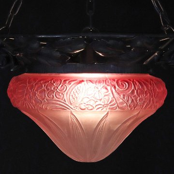 フランス 二十世紀初頭 クランベリーガラス アイアン ハンギングランプの画像