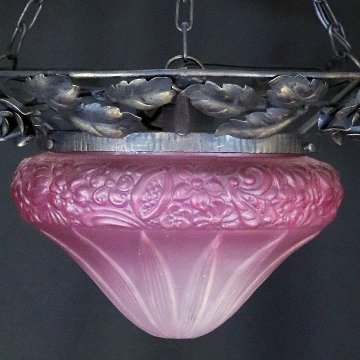 フランス 二十世紀初頭 クランベリーガラス アイアン ハンギングランプの画像