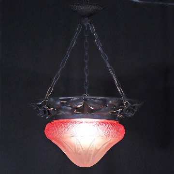 フランス 二十世紀初頭 クランベリーガラス アイアン ハンギングランプの画像