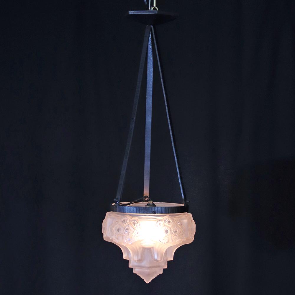 フランス アールデコ ミューラー アイアン ハンギングランプの画像