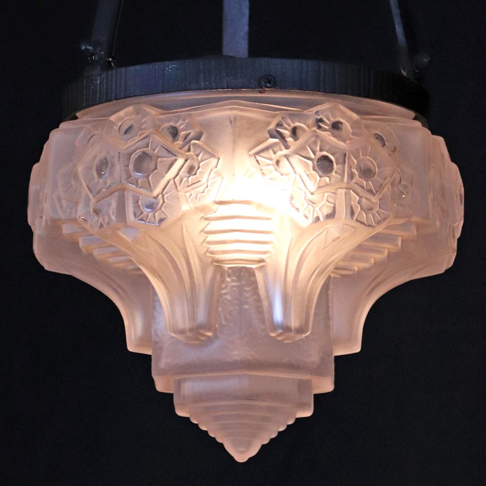 フランス アールデコ ミューラー アイアン ハンギングランプの画像