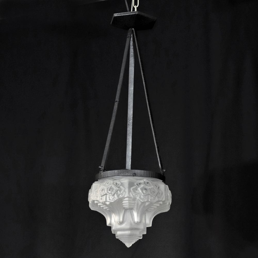 フランス アールデコ ミューラー アイアン ハンギングランプの画像