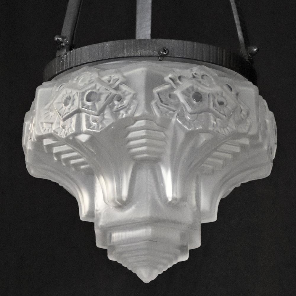 フランス アールデコ ミューラー アイアン ハンギングランプの画像