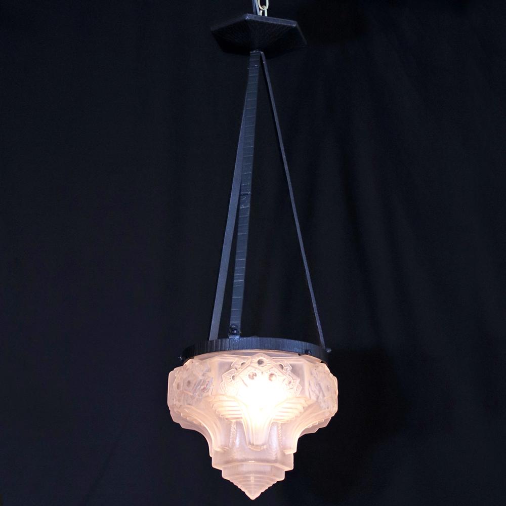 フランス アールデコ ミューラー アイアン ハンギングランプの画像