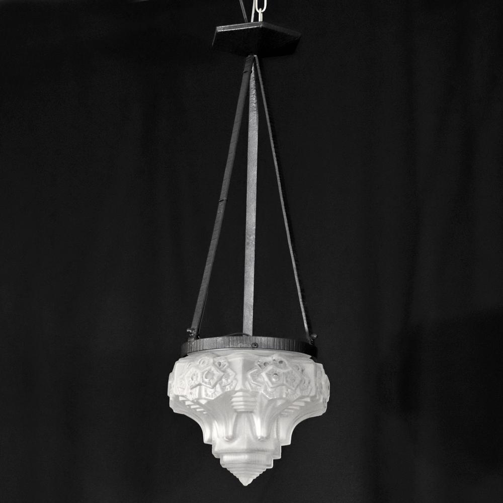 フランス アールデコ ミューラー アイアン ハンギングランプの画像