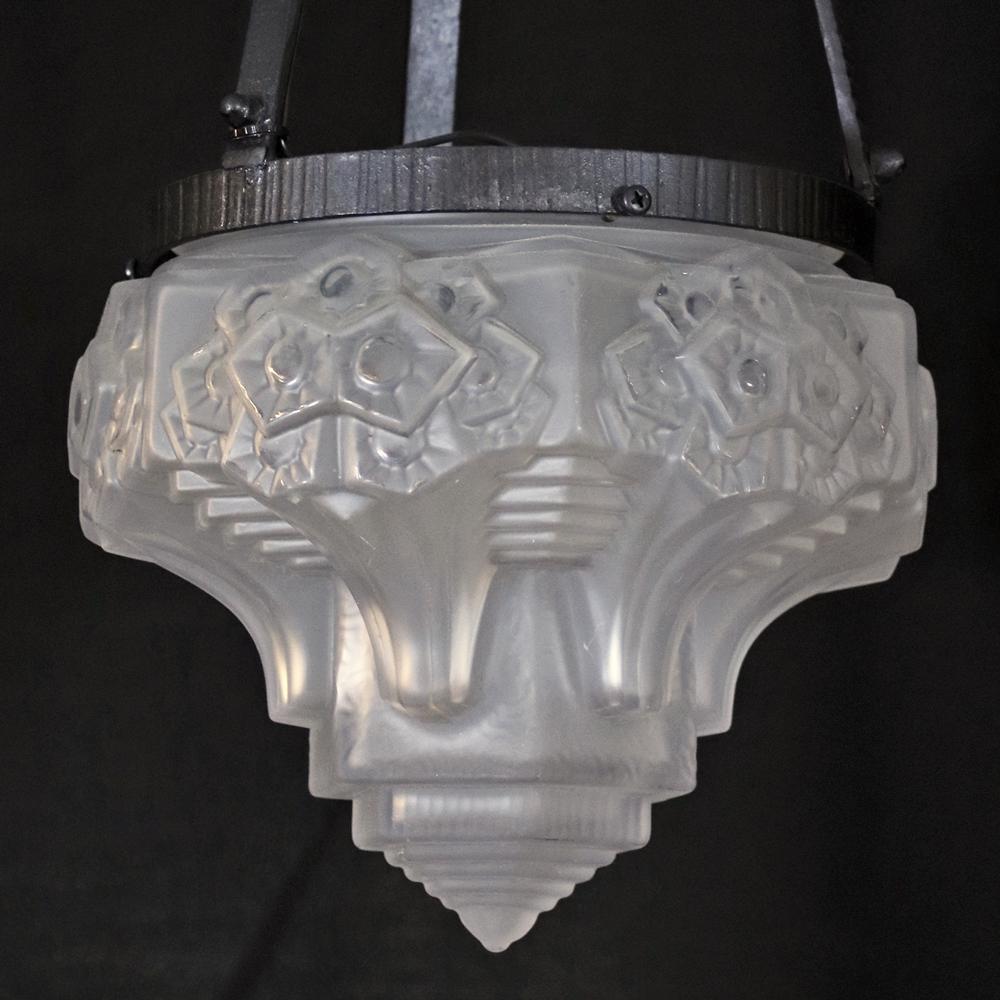 フランス アールデコ ミューラー アイアン ハンギングランプの画像