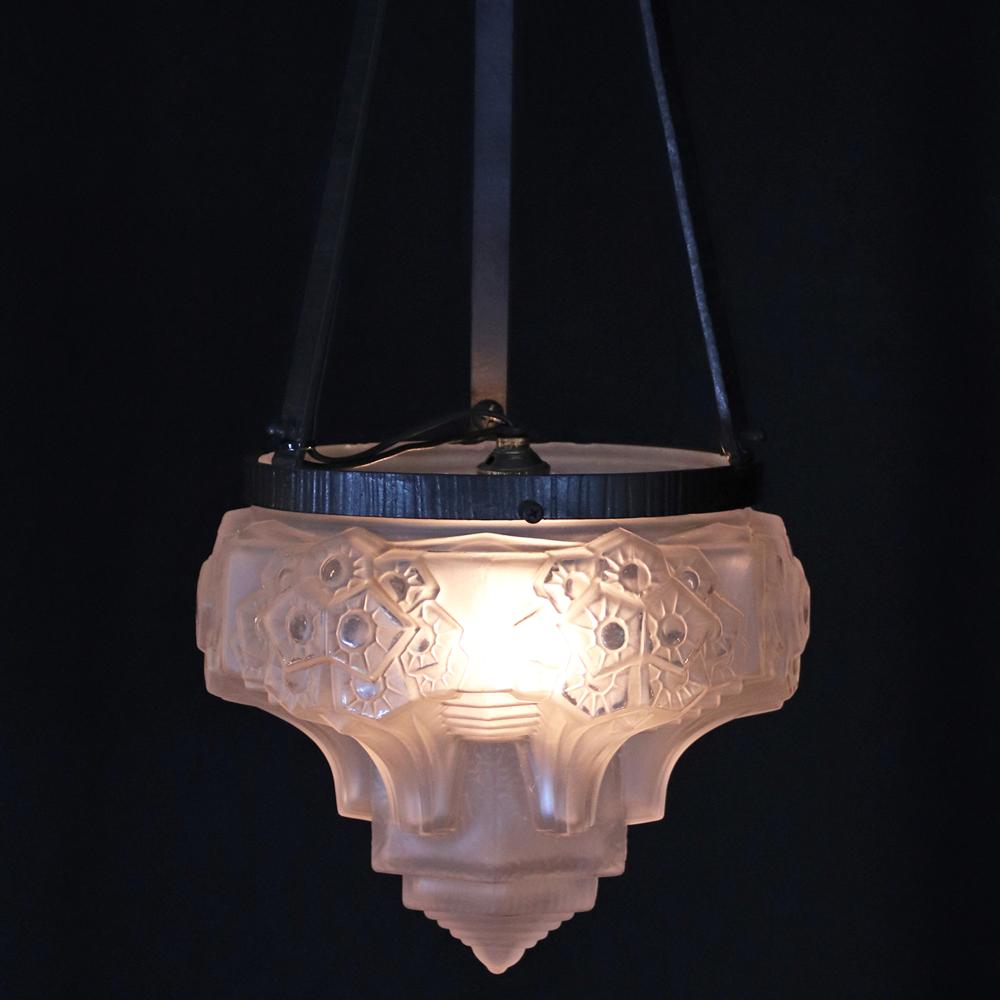 フランス アールデコ ミューラー アイアン ハンギングランプの画像