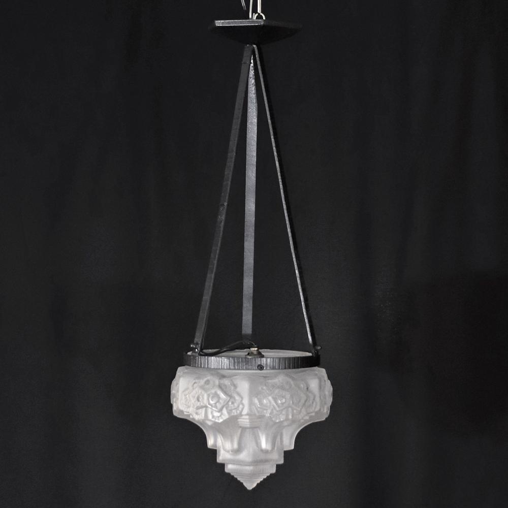 フランス アールデコ ミューラー アイアン ハンギングランプの画像