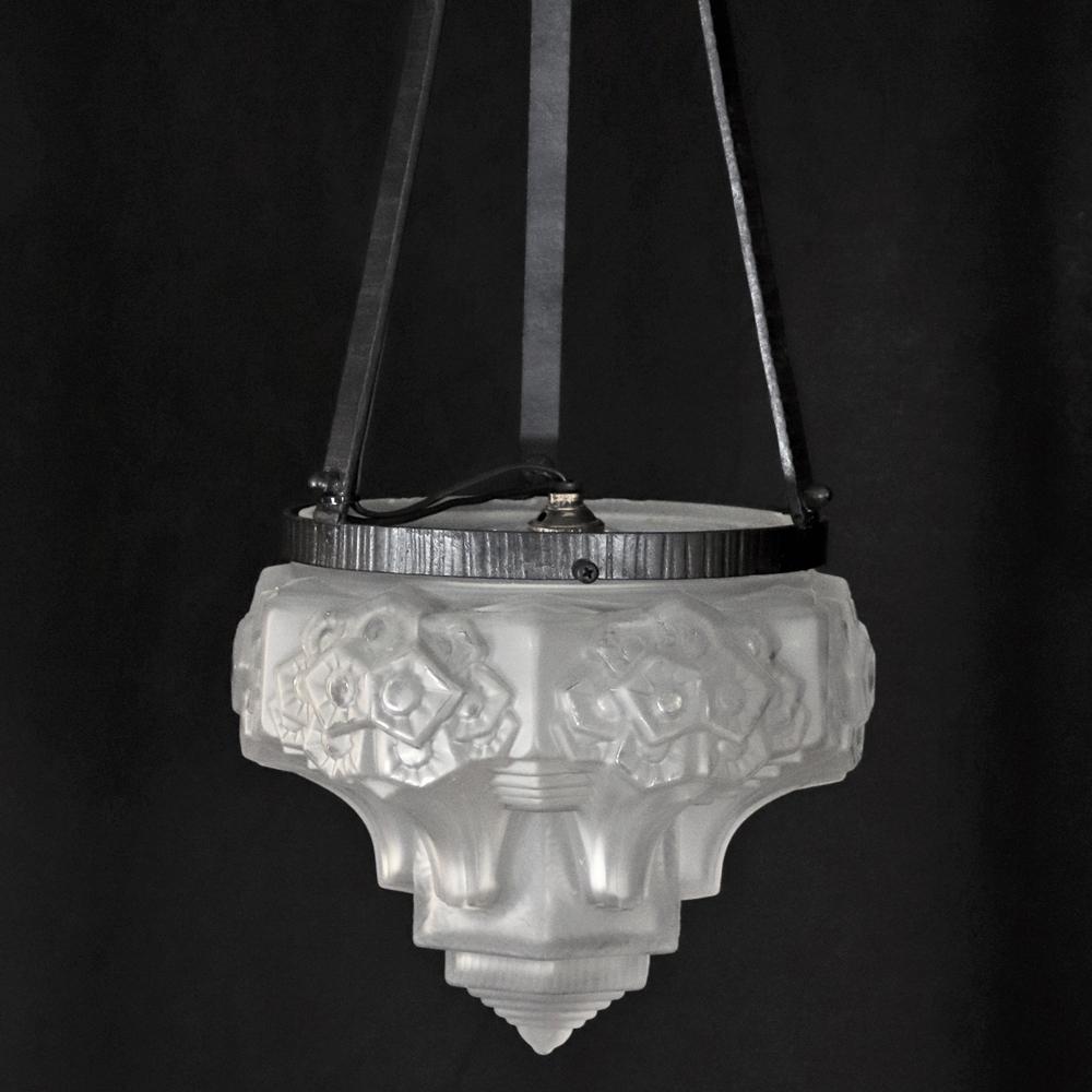 フランス アールデコ ミューラー アイアン ハンギングランプの画像