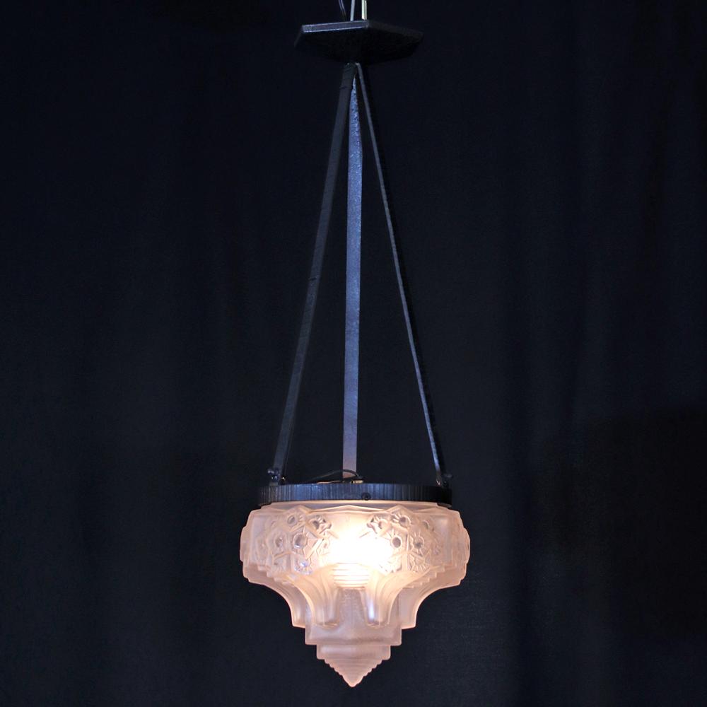 フランス アールデコ ミューラー アイアン ハンギングランプの画像