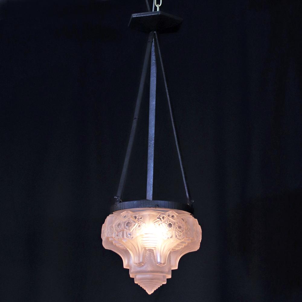 フランス アールデコ ミューラー アイアン ハンギングランプの画像