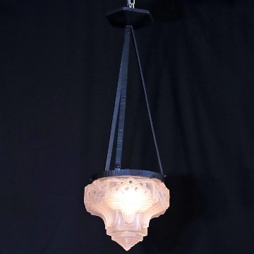 フランス アールデコ ミューラー アイアン ハンギングランプの画像