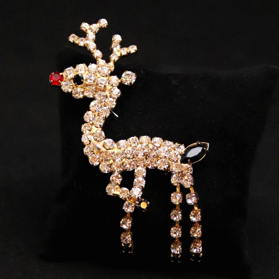 アメリカ トナカイ ラインストーンブローチの画像