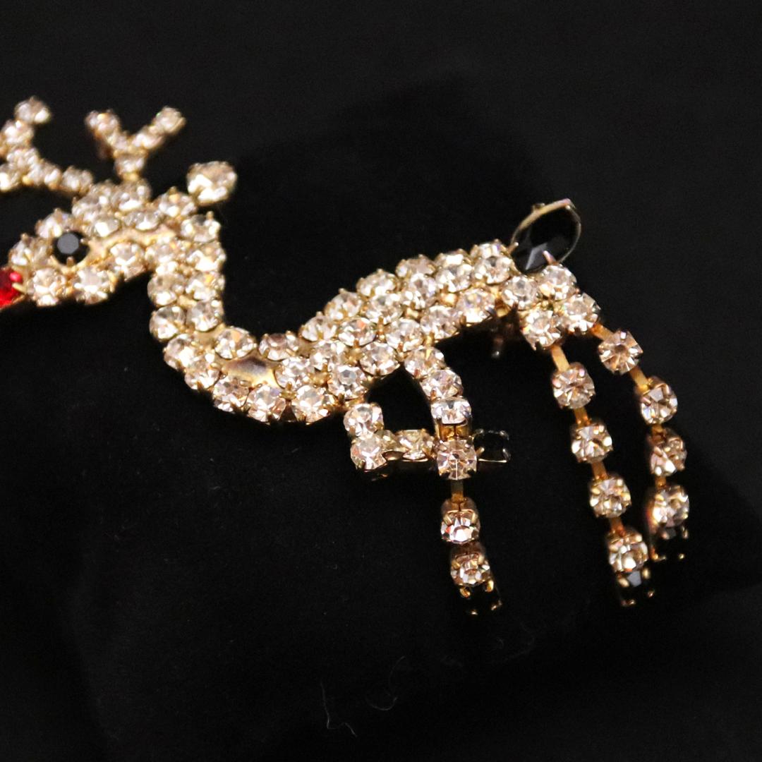 アメリカ トナカイ ラインストーンブローチの画像