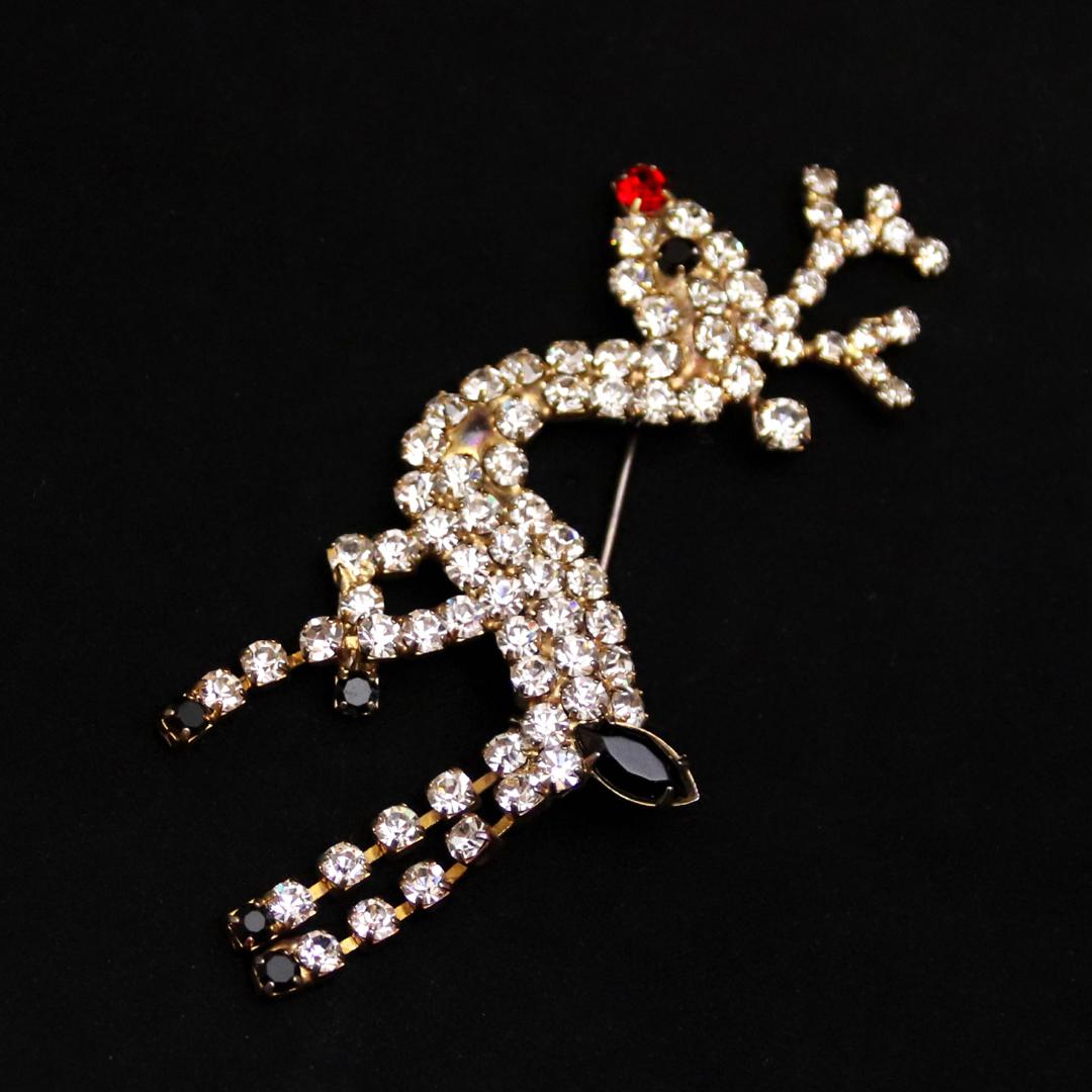 アメリカ トナカイ ラインストーンブローチの画像