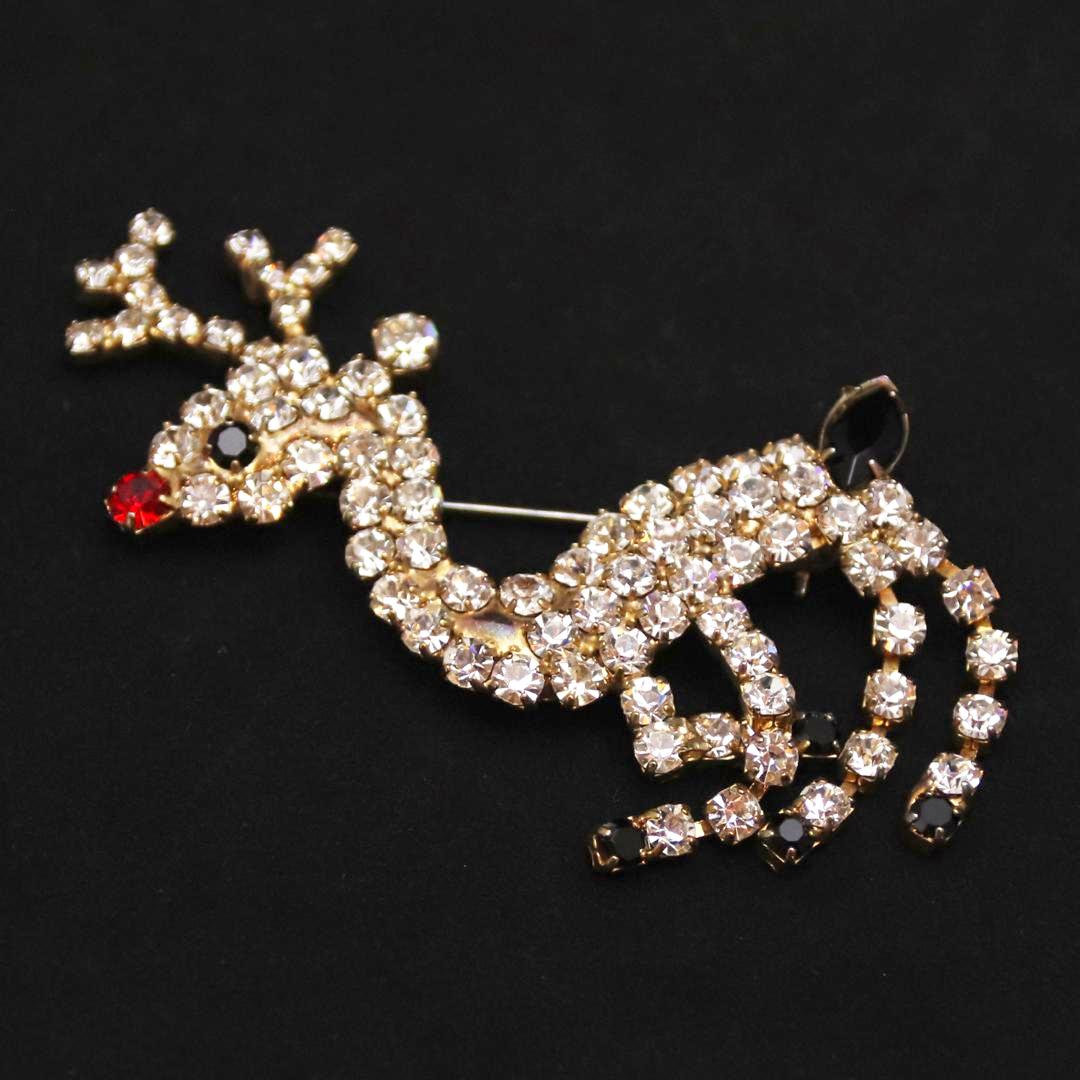 アメリカ トナカイ ラインストーンブローチの画像