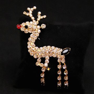 アメリカ トナカイ ラインストーンブローチの画像