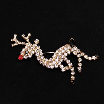 アメリカ トナカイ ラインストーンブローチの画像