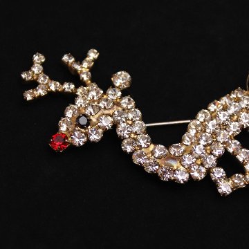 アメリカ トナカイ ラインストーンブローチの画像