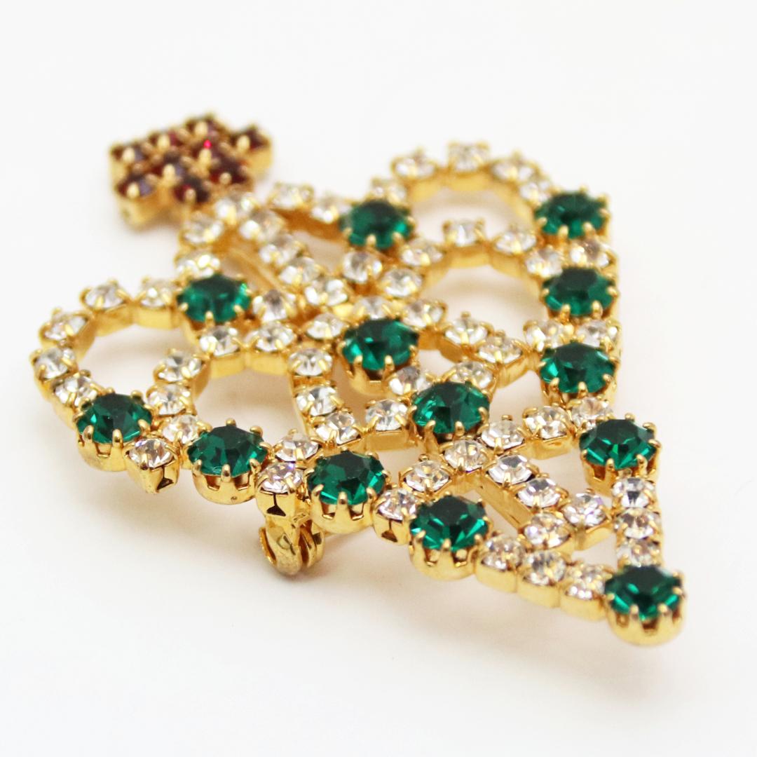 アメリカ クリスマスツリー ラインストーン ブローチの画像