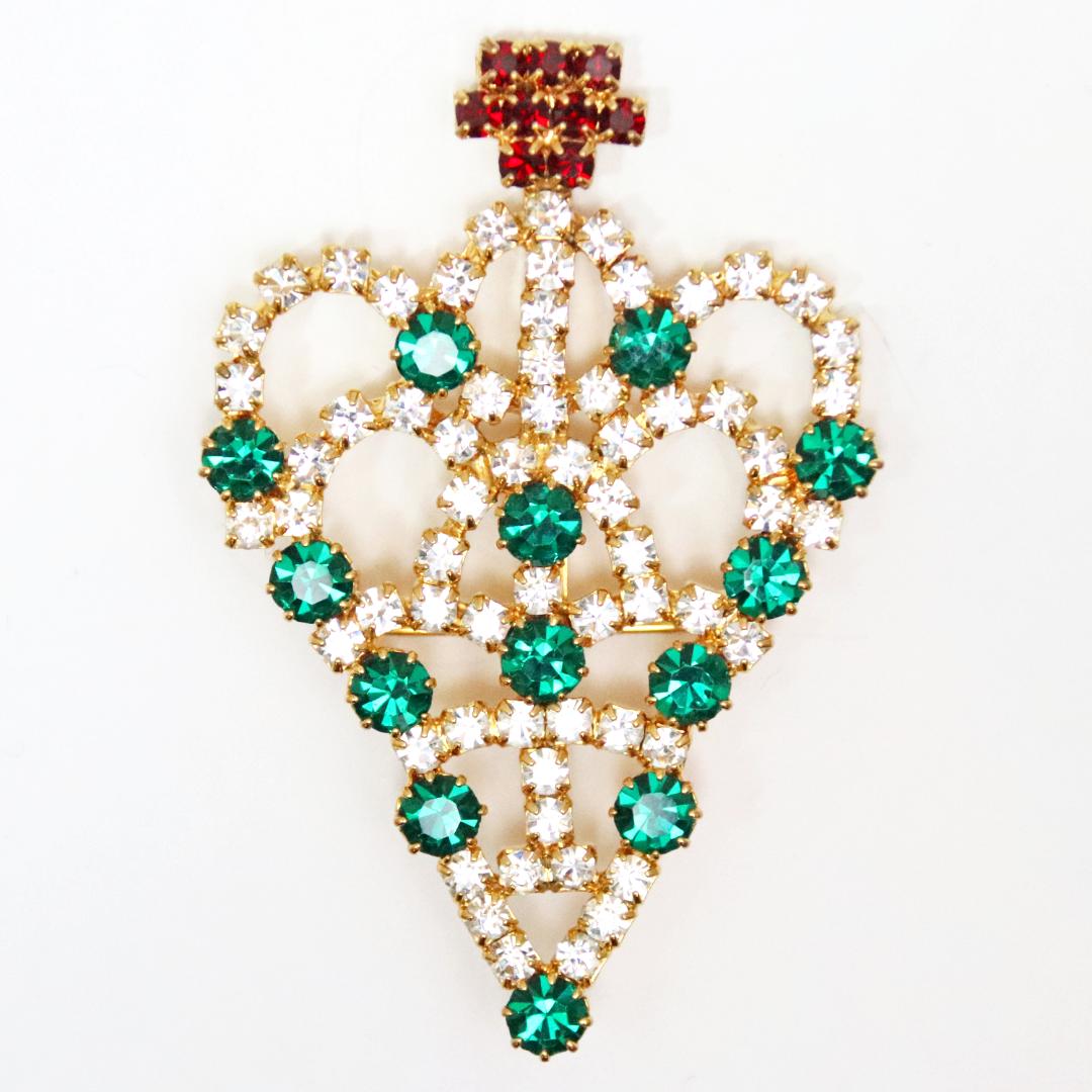 アメリカ クリスマスツリー ラインストーン ブローチの画像