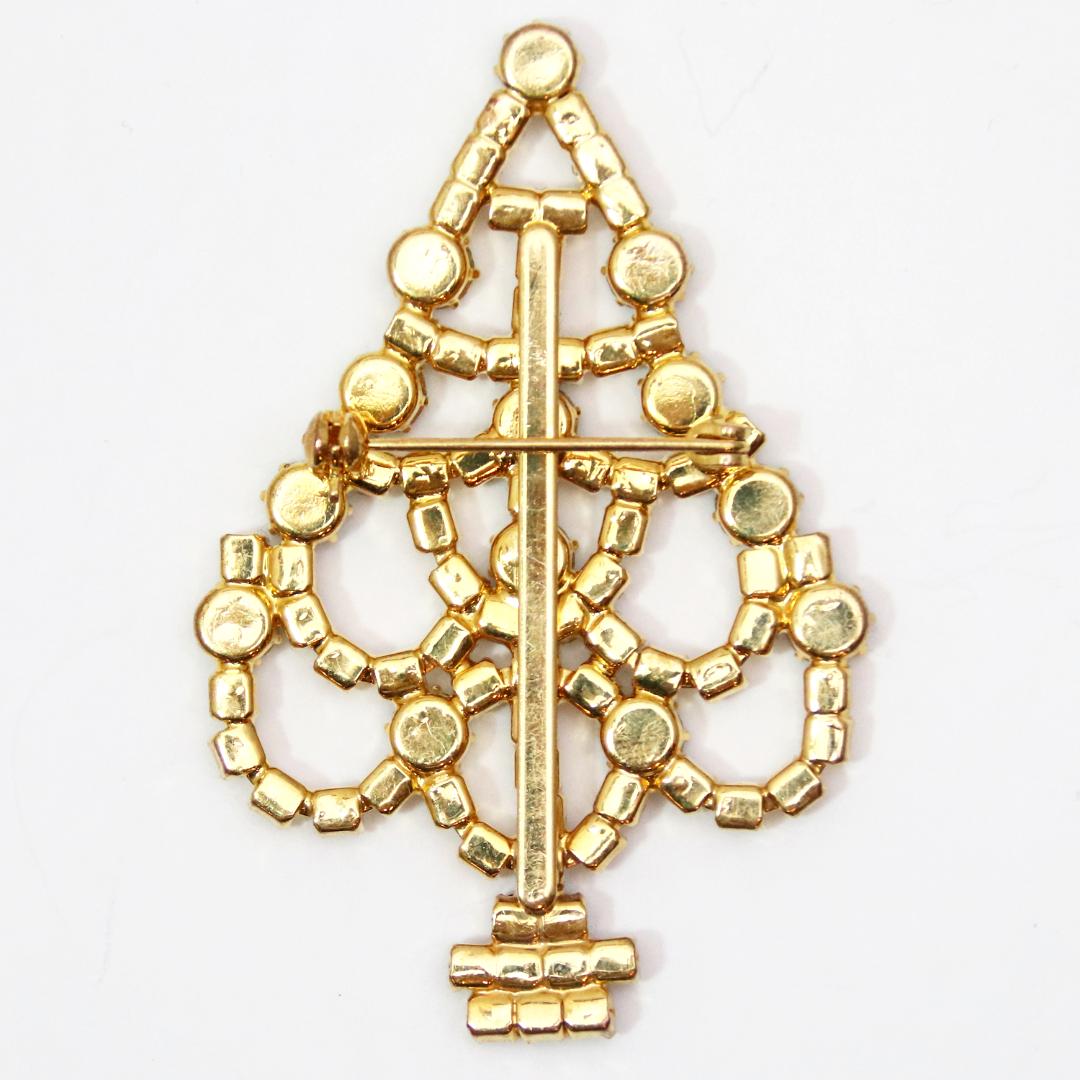 アメリカ クリスマスツリー ラインストーン ブローチの画像