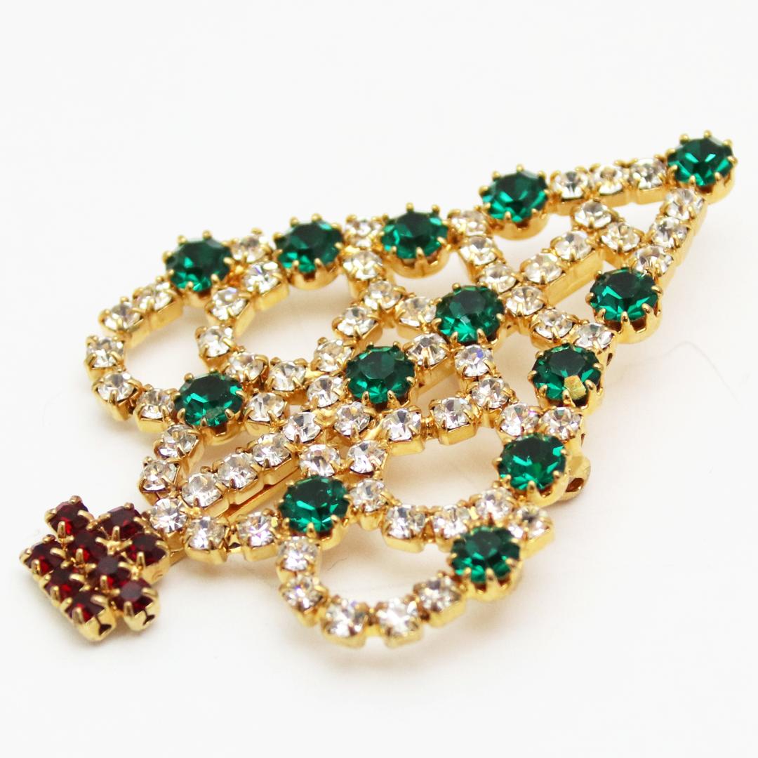 アメリカ クリスマスツリー ラインストーン ブローチの画像