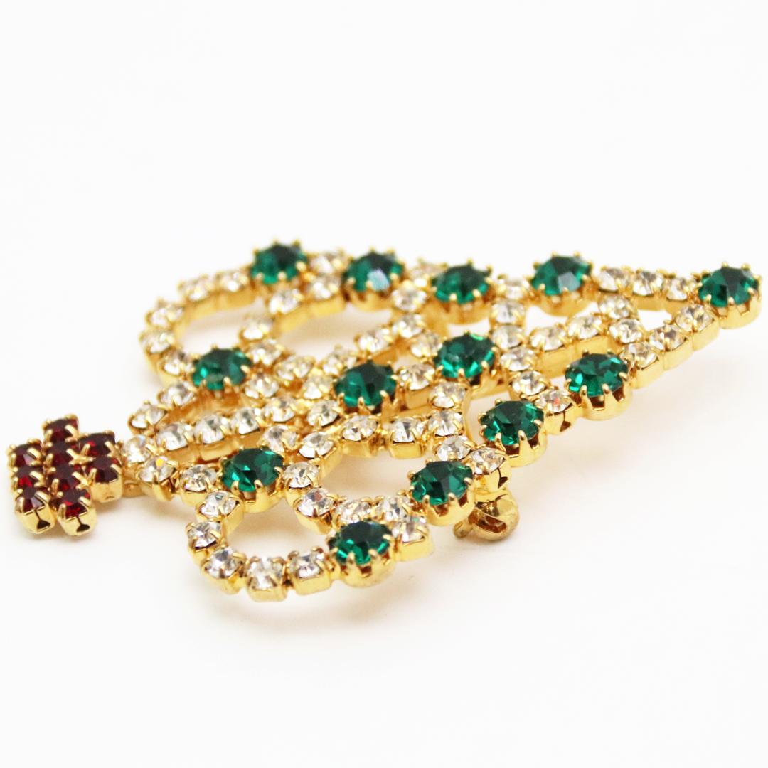 アメリカ クリスマスツリー ラインストーン ブローチの画像