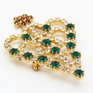 アメリカ クリスマスツリー ラインストーン ブローチの画像