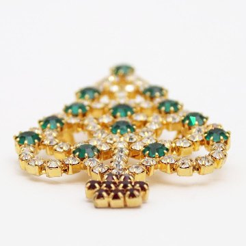 アメリカ クリスマスツリー ラインストーン ブローチの画像