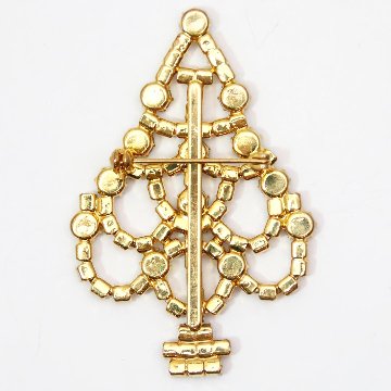 アメリカ クリスマスツリー ラインストーン ブローチの画像