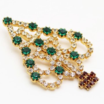 アメリカ クリスマスツリー ラインストーン ブローチの画像