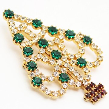 アメリカ クリスマスツリー ラインストーン ブローチの画像