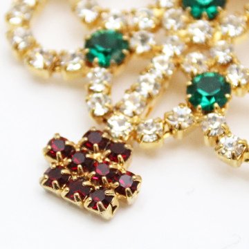 アメリカ クリスマスツリー ラインストーン ブローチの画像