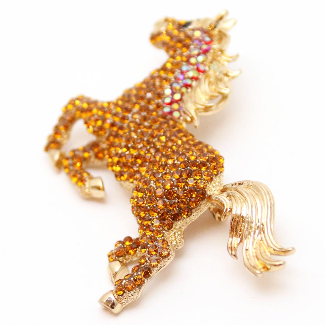 ヴィンテージ ラインストーン ホース ペンダントブローチの画像