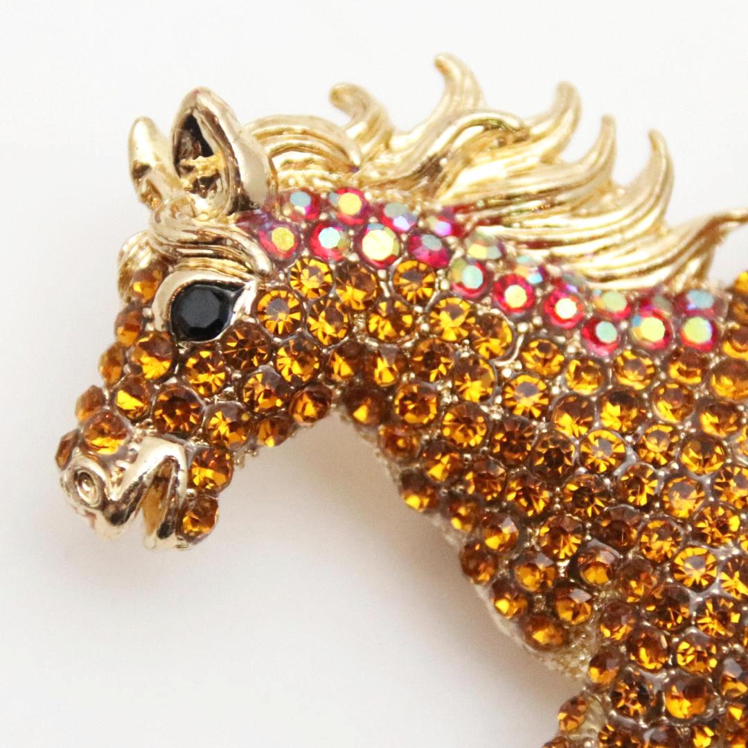 ヴィンテージ ラインストーン ホース ペンダントブローチの画像