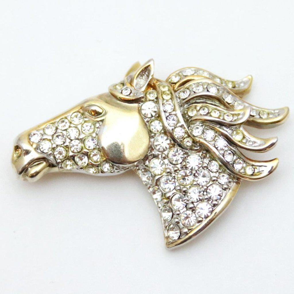 ヴィンテージ ラインストーン ホースヘッド ブローチの画像