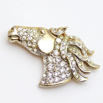 ヴィンテージ ラインストーン ホースヘッド ブローチの画像