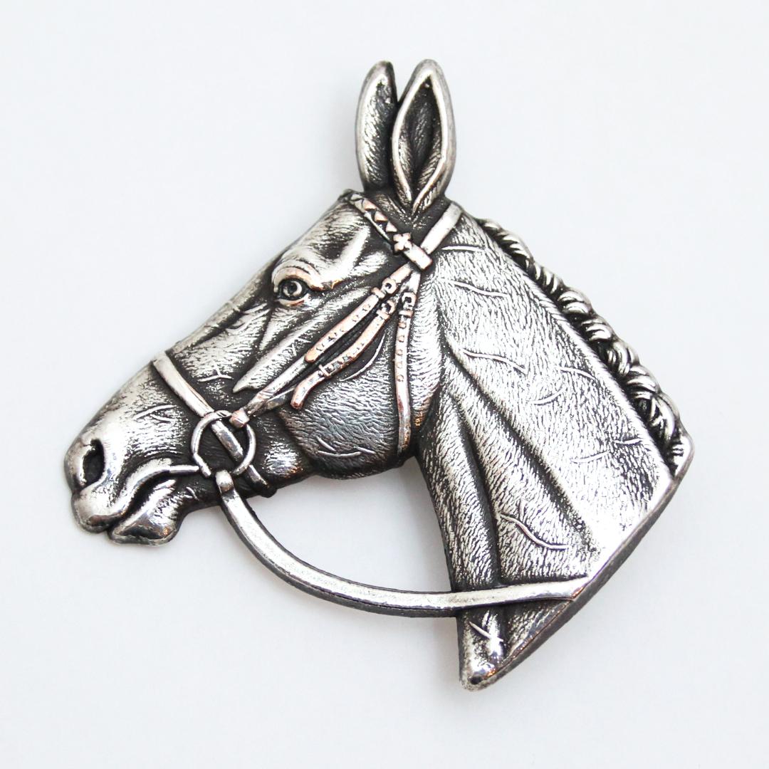ヴィンテージ コパーメタル ホースヘッドブローチの画像