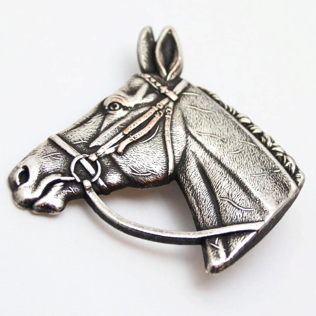 ヴィンテージ コパーメタル ホースヘッドブローチの画像