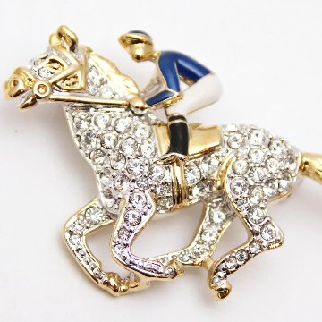 ヴィンテージ ラインストーン ジョッキー＆サラブレッド ブローチの画像