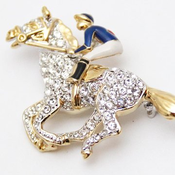 ヴィンテージ ラインストーン ジョッキー＆サラブレッド ブローチの画像
