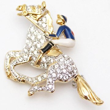 ヴィンテージ ラインストーン ジョッキー＆サラブレッド ブローチの画像